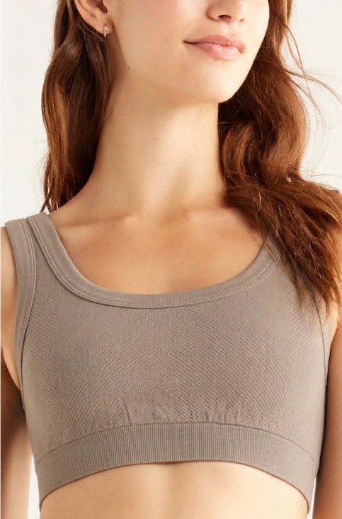Zella Other - Zella Women’s L Taupe Seamless Scoop Neck Sports Bra Yoga Activewear EUC